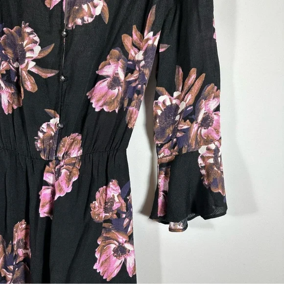 FREE PEOPLE All the Right Ruffles Floral Romper Black Brown Pink Size Small - Picture 15 of 15